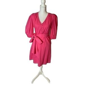 Trina Turk Hot Pink Melina Cotton Voile Balloon Sleeve Minidress NWT Size S
